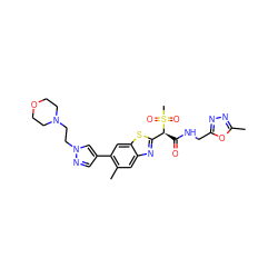 Cc1nnc(CNC(=O)[C@@H](c2nc3cc(C)c(-c4cnn(CCN5CCOCC5)c4)cc3s2)S(C)(=O)=O)o1 ZINC000144143294