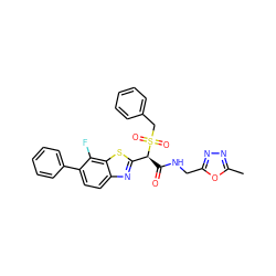 Cc1nnc(CNC(=O)[C@@H](c2nc3ccc(-c4ccccc4)c(F)c3s2)S(=O)(=O)Cc2ccccc2)o1 ZINC000145454621