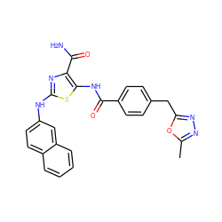 Cc1nnc(Cc2ccc(C(=O)Nc3sc(Nc4ccc5ccccc5c4)nc3C(N)=O)cc2)o1 ZINC000473179106