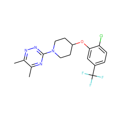 Cc1nnc(N2CCC(Oc3cc(C(F)(F)F)ccc3Cl)CC2)nc1C ZINC000165986135