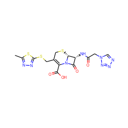 Cc1nnc(SCC2=C(C(=O)O)N3C(=O)[C@@H](NC(=O)Cn4cnnn4)[C@H]3SC2)s1 ZINC000003830405