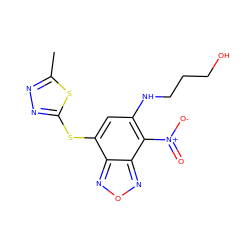 Cc1nnc(Sc2cc(NCCCO)c([N+](=O)[O-])c3nonc23)s1 ZINC000013521003