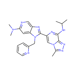 Cc1nnc2c(NC(C)C)nc(-c3nc4cnc(N(C)C)cc4n3Cc3ccccn3)cn12 ZINC000209401088