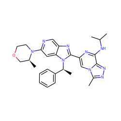 Cc1nnc2c(NC(C)C)nc(-c3nc4cnc(N5CCOC[C@@H]5C)cc4n3[C@@H](C)c3ccccc3)cn12 ZINC000220658591