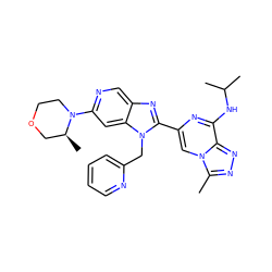 Cc1nnc2c(NC(C)C)nc(-c3nc4cnc(N5CCOC[C@@H]5C)cc4n3Cc3ccccn3)cn12 ZINC000209400998