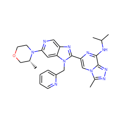 Cc1nnc2c(NC(C)C)nc(-c3nc4cnc(N5CCOC[C@H]5C)cc4n3Cc3ccccn3)cn12 ZINC000209400965