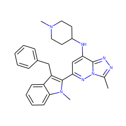 Cc1nnc2c(NC3CCN(C)CC3)cc(-c3c(Cc4ccccc4)c4ccccc4n3C)nn12 ZINC000213521115