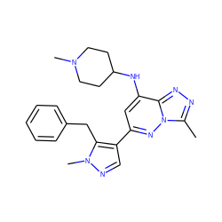 Cc1nnc2c(NC3CCN(C)CC3)cc(-c3cnn(C)c3Cc3ccccc3)nn12 ZINC000213518407