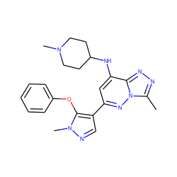 Cc1nnc2c(NC3CCN(C)CC3)cc(-c3cnn(C)c3Oc3ccccc3)nn12 ZINC000213521369