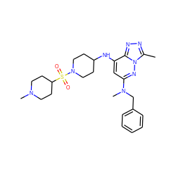 Cc1nnc2c(NC3CCN(S(=O)(=O)C4CCN(C)CC4)CC3)cc(N(C)Cc3ccccc3)nn12 ZINC000213535350