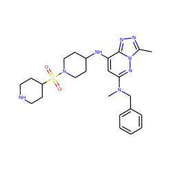 Cc1nnc2c(NC3CCN(S(=O)(=O)C4CCNCC4)CC3)cc(N(C)Cc3ccccc3)nn12 ZINC000213535178