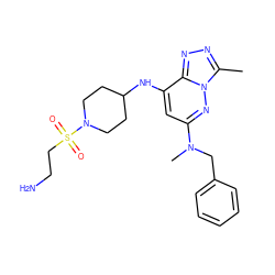 Cc1nnc2c(NC3CCN(S(=O)(=O)CCN)CC3)cc(N(C)Cc3ccccc3)nn12 ZINC000213535270