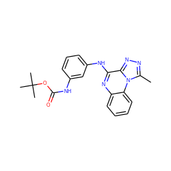 Cc1nnc2c(Nc3cccc(NC(=O)OC(C)(C)C)c3)nc3ccccc3n12 ZINC001772632706