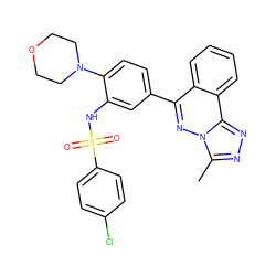 Cc1nnc2c3ccccc3c(-c3ccc(N4CCOCC4)c(NS(=O)(=O)c4ccc(Cl)cc4)c3)nn12 ZINC000103248895