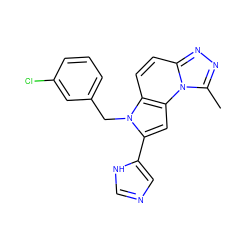 Cc1nnc2ccc3c(cc(-c4cnc[nH]4)n3Cc3cccc(Cl)c3)n12 ZINC000653721720