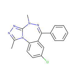 Cc1nnc2n1-c1ccc(Cl)cc1C(c1ccccc1)=NN2C ZINC000060085058