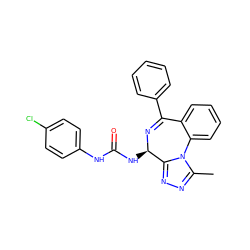 Cc1nnc2n1-c1ccccc1C(c1ccccc1)=N[C@@H]2NC(=O)Nc1ccc(Cl)cc1 ZINC000029483687