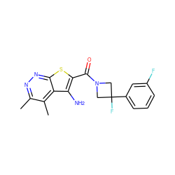 Cc1nnc2sc(C(=O)N3CC(F)(c4cccc(F)c4)C3)c(N)c2c1C ZINC000221823102