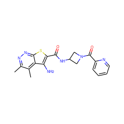 Cc1nnc2sc(C(=O)NC3CN(C(=O)c4ccccn4)C3)c(N)c2c1C ZINC000221823434