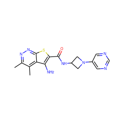 Cc1nnc2sc(C(=O)NC3CN(c4cncnc4)C3)c(N)c2c1C ZINC001772586264