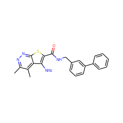 Cc1nnc2sc(C(=O)NCc3cccc(-c4ccccc4)c3)c(N)c2c1C ZINC000221822409