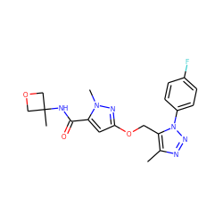 Cc1nnn(-c2ccc(F)cc2)c1COc1cc(C(=O)NC2(C)COC2)n(C)n1 ZINC000148809797