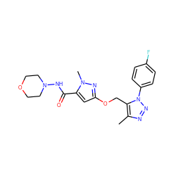 Cc1nnn(-c2ccc(F)cc2)c1COc1cc(C(=O)NN2CCOCC2)n(C)n1 ZINC000168597505