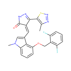 Cc1nnsc1C1=NNC(=O)/C1=C\c1cn(C)c2cccc(OCc3c(F)cccc3F)c12 ZINC000073161064