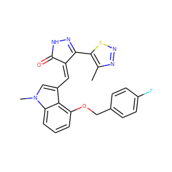 Cc1nnsc1C1=NNC(=O)/C1=C\c1cn(C)c2cccc(OCc3ccc(F)cc3)c12 ZINC000073161061