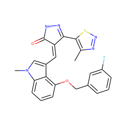 Cc1nnsc1C1=NNC(=O)/C1=C\c1cn(C)c2cccc(OCc3cccc(F)c3)c12 ZINC000073169947