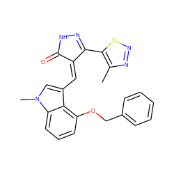 Cc1nnsc1C1=NNC(=O)/C1=C\c1cn(C)c2cccc(OCc3ccccc3)c12 ZINC000073169182