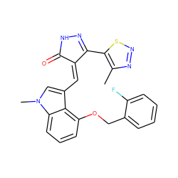 Cc1nnsc1C1=NNC(=O)/C1=C\c1cn(C)c2cccc(OCc3ccccc3F)c12 ZINC000073169945