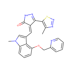 Cc1nnsc1C1=NNC(=O)/C1=C\c1cn(C)c2cccc(OCc3ccccn3)c12 ZINC000073159809