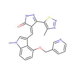 Cc1nnsc1C1=NNC(=O)/C1=C\c1cn(C)c2cccc(OCc3cccnc3)c12 ZINC000073159812