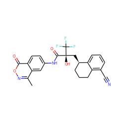 Cc1noc(=O)c2ccc(NC(=O)[C@@](O)(C[C@@H]3CCCc4c(C#N)cccc43)C(F)(F)F)cc12 ZINC000101403517