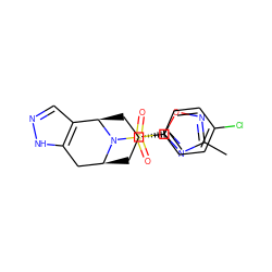 Cc1noc([C@@H]2C[C@H]3Cc4[nH]ncc4[C@@H](C2)N3S(=O)(=O)c2ccc(Cl)cc2)n1 ZINC000072123034