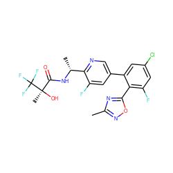 Cc1noc(-c2c(F)cc(Cl)cc2-c2cnc([C@@H](C)NC(=O)[C@@](C)(O)C(F)(F)F)c(F)c2)n1 ZINC000029128475