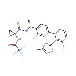 Cc1noc(-c2c(F)cccc2-c2ccc([C@@H](C)NC(=O)C3(NC(=O)C(F)(F)F)CC3)c(F)c2)n1 ZINC000036161683