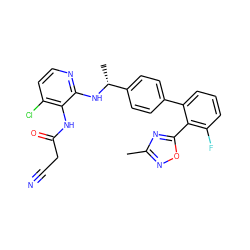 Cc1noc(-c2c(F)cccc2-c2ccc([C@@H](C)Nc3nccc(Cl)c3NC(=O)CC#N)cc2)n1 ZINC000013586348