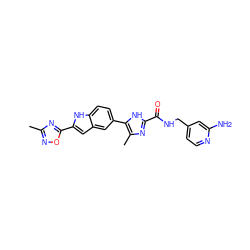 Cc1noc(-c2cc3cc(-c4[nH]c(C(=O)NCc5ccnc(N)c5)nc4C)ccc3[nH]2)n1 ZINC000115832457