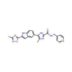 Cc1noc(-c2cc3cc(-c4[nH]c(C(=O)NCc5ccncc5)nc4C)ccc3[nH]2)n1 ZINC000068208327