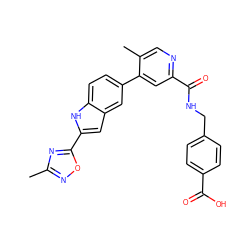 Cc1noc(-c2cc3cc(-c4cc(C(=O)NCc5ccc(C(=O)O)cc5)ncc4C)ccc3[nH]2)n1 ZINC000068205672