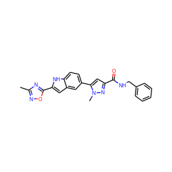 Cc1noc(-c2cc3cc(-c4cc(C(=O)NCc5ccccc5)nn4C)ccc3[nH]2)n1 ZINC000115834106