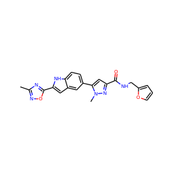 Cc1noc(-c2cc3cc(-c4cc(C(=O)NCc5ccco5)nn4C)ccc3[nH]2)n1 ZINC000115833357