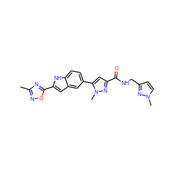 Cc1noc(-c2cc3cc(-c4cc(C(=O)NCc5ccn(C)n5)nn4C)ccc3[nH]2)n1 ZINC000115831705