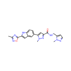 Cc1noc(-c2cc3cc(-c4cc(C(=O)NCc5ccnn5C)nn4C)ccc3[nH]2)n1 ZINC000115833659