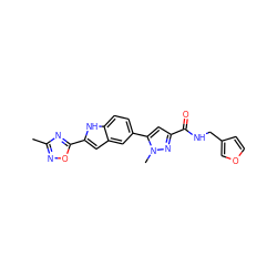 Cc1noc(-c2cc3cc(-c4cc(C(=O)NCc5ccoc5)nn4C)ccc3[nH]2)n1 ZINC000115832928