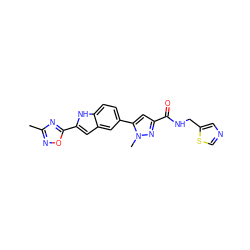 Cc1noc(-c2cc3cc(-c4cc(C(=O)NCc5cncs5)nn4C)ccc3[nH]2)n1 ZINC000115833309