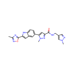 Cc1noc(-c2cc3cc(-c4cc(C(=O)NCc5cnn(C)c5)nn4C)ccc3[nH]2)n1 ZINC000115838009