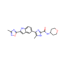 Cc1noc(-c2cc3cc(-c4nc(C(=O)NC5CCOCC5)[nH]c4C)ccc3[nH]2)n1 ZINC000115833331